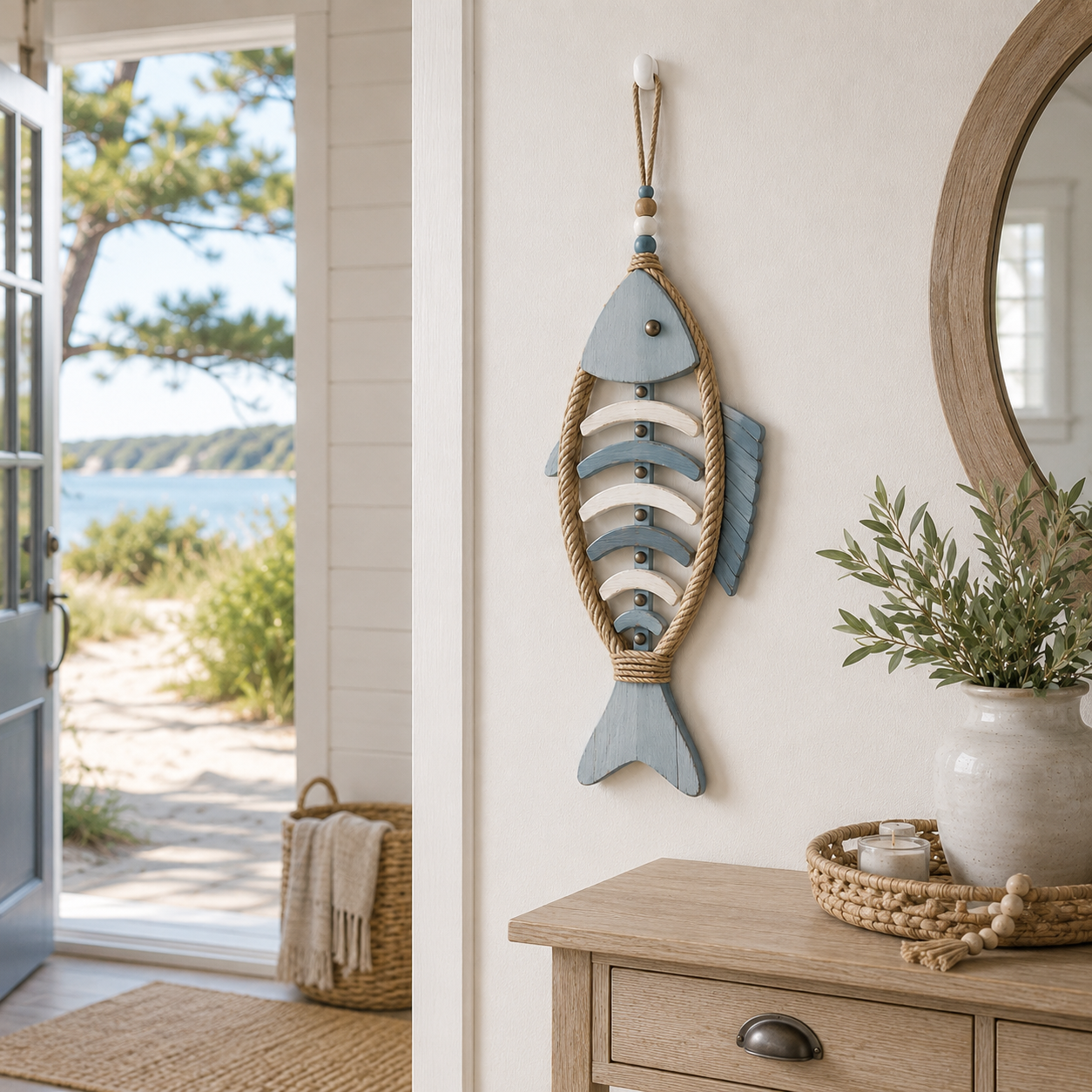 Remote-Controlled Lighted Coastal Fishbone Wall Decor