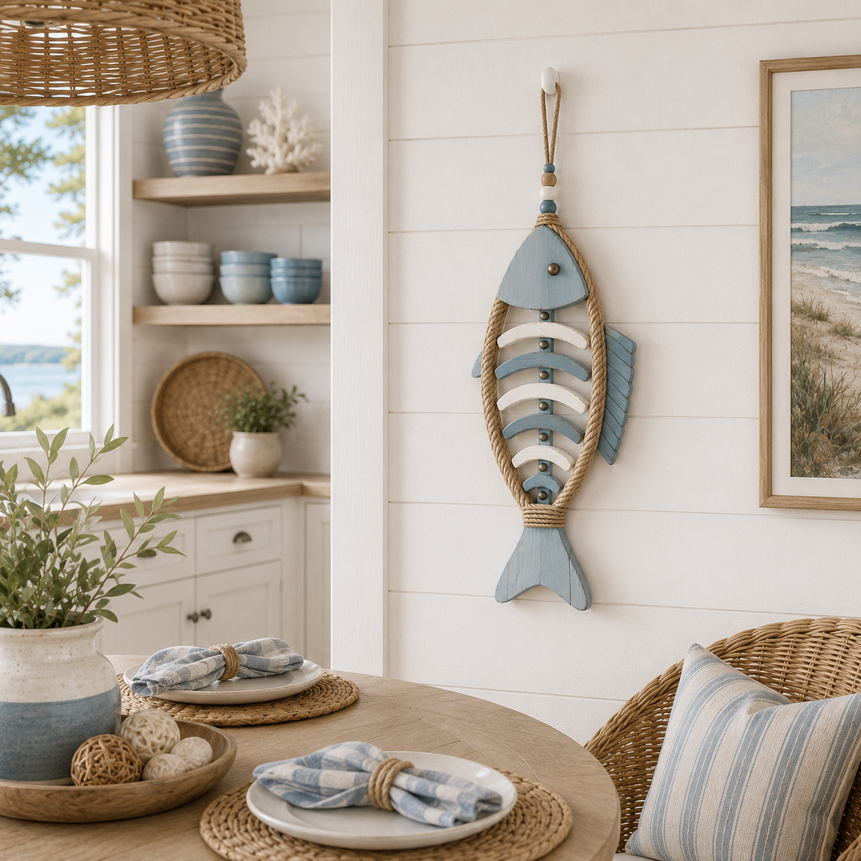 Remote-Controlled Lighted Coastal Fishbone Wall Decor