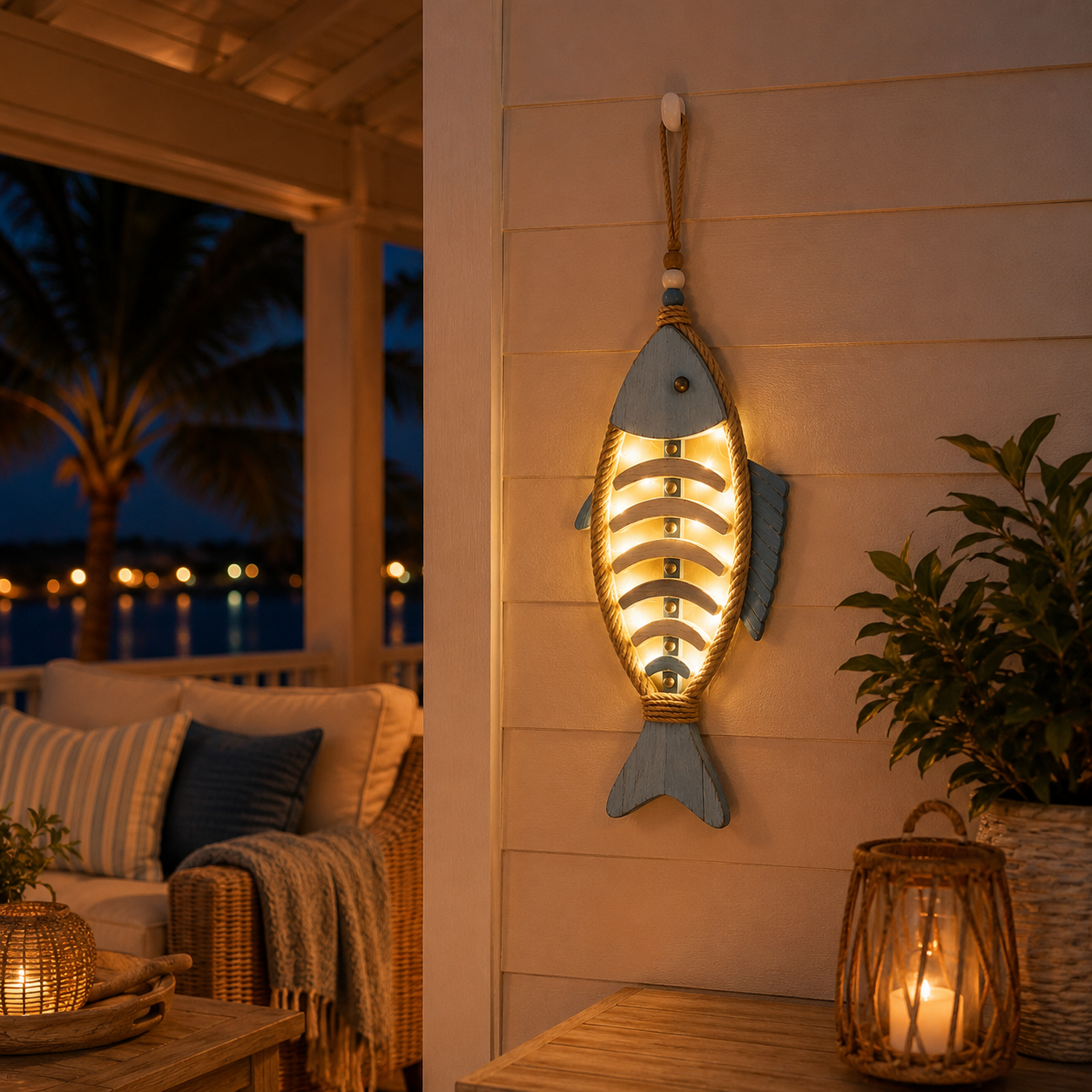 Remote-Controlled Lighted Coastal Fishbone Wall Decor