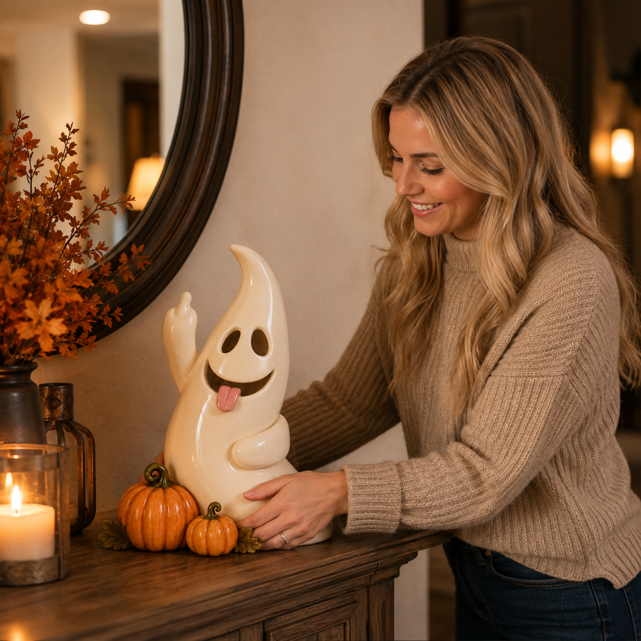 Remote-Controlled Lighted Cute Ghost Halloween Tabletop Decor