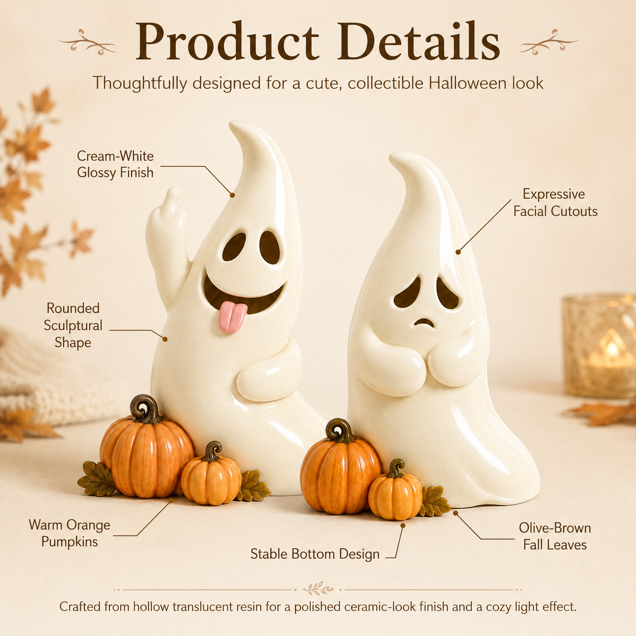 Remote-Controlled Lighted Cute Ghost Halloween Tabletop Decor