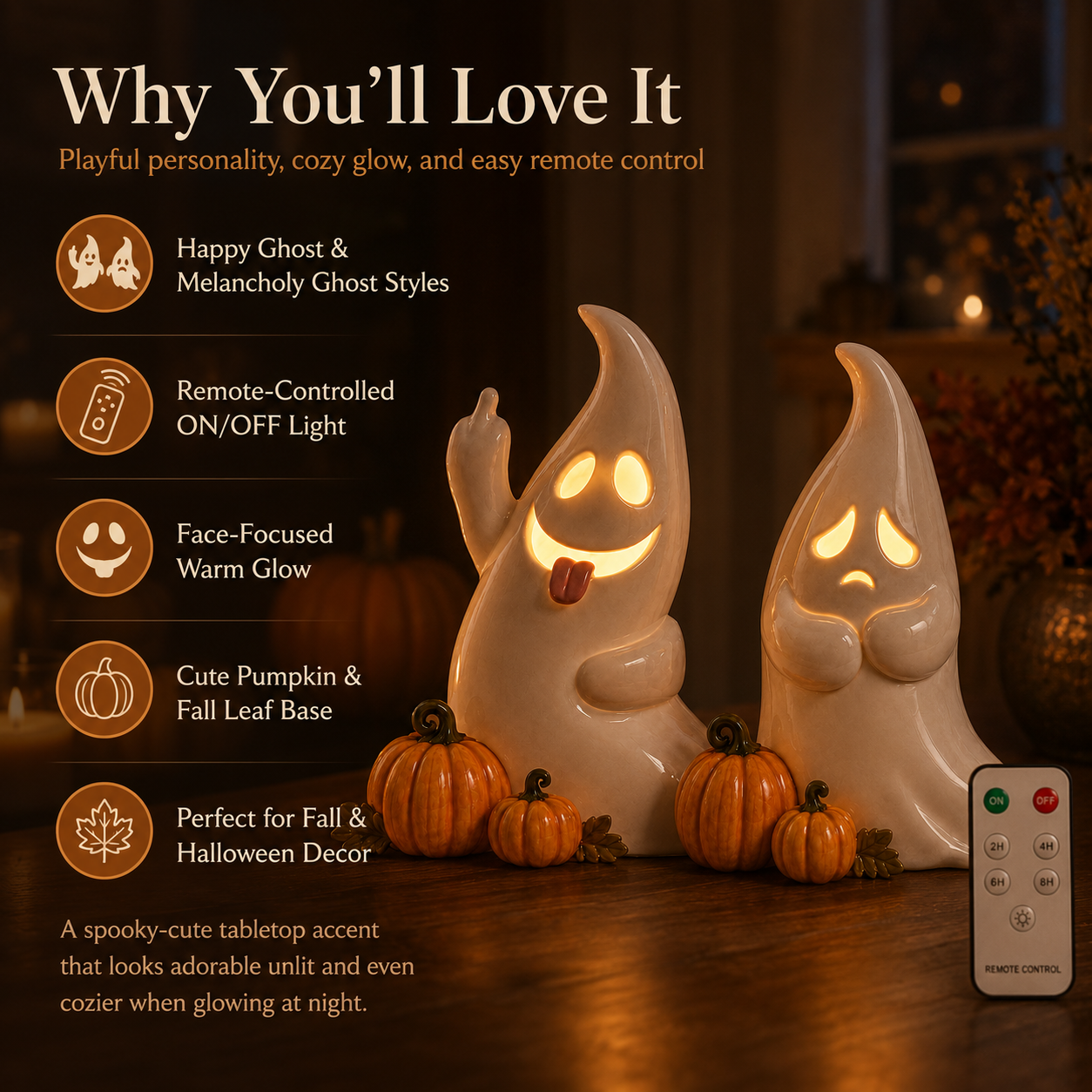 Remote-Controlled Lighted Cute Ghost Halloween Tabletop Decor
