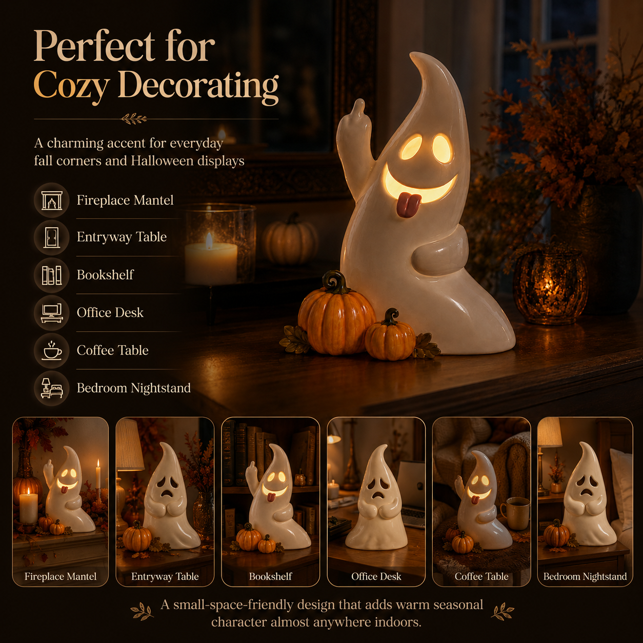 Remote-Controlled Lighted Cute Ghost Halloween Tabletop Decor