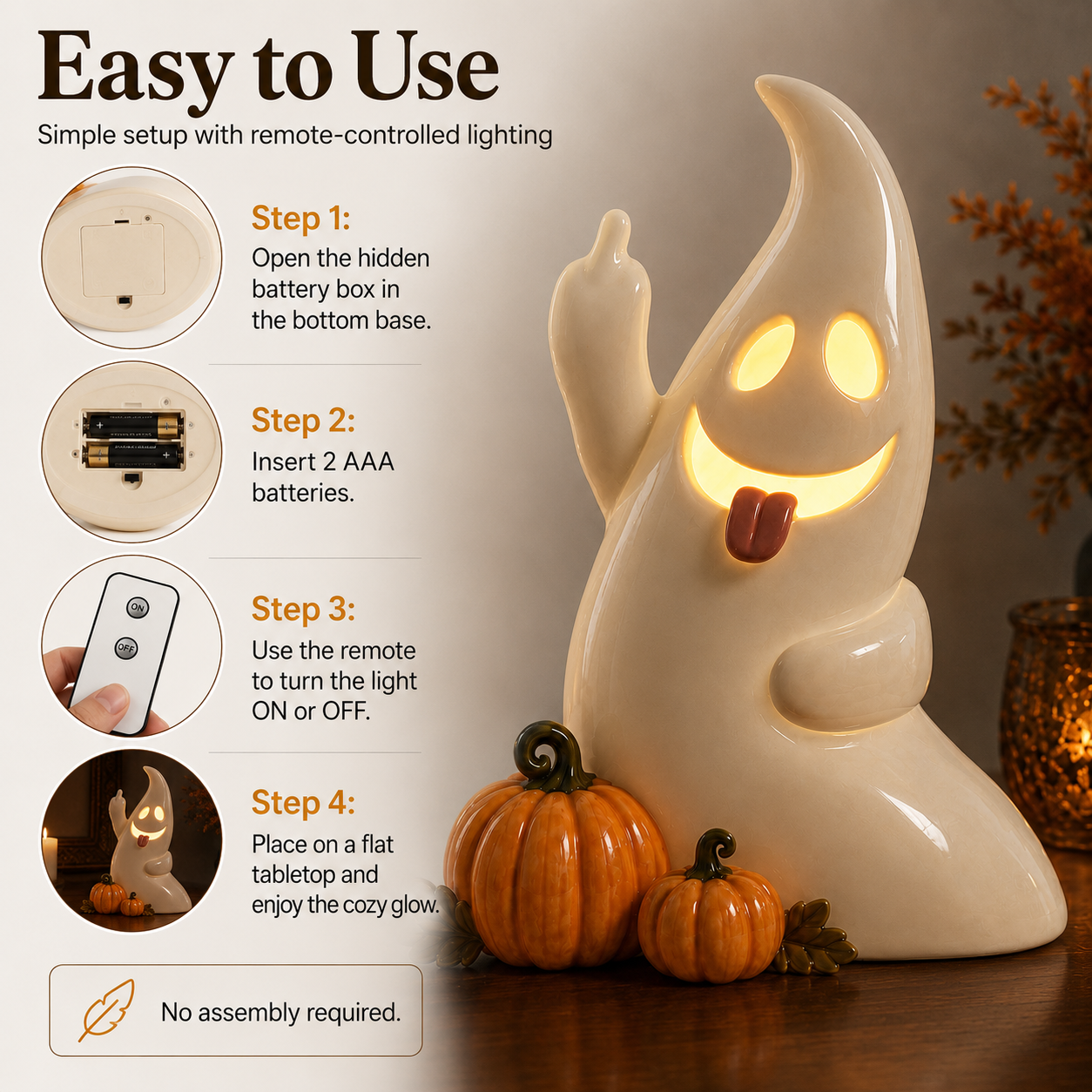 Remote-Controlled Lighted Cute Ghost Halloween Tabletop Decor