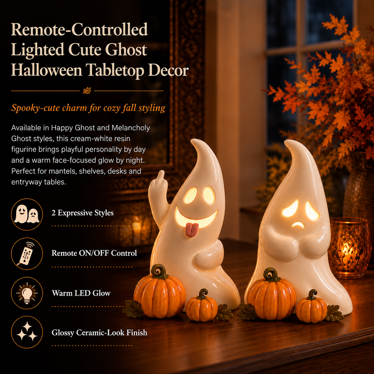 Remote-Controlled Lighted Cute Ghost Halloween Tabletop Decor