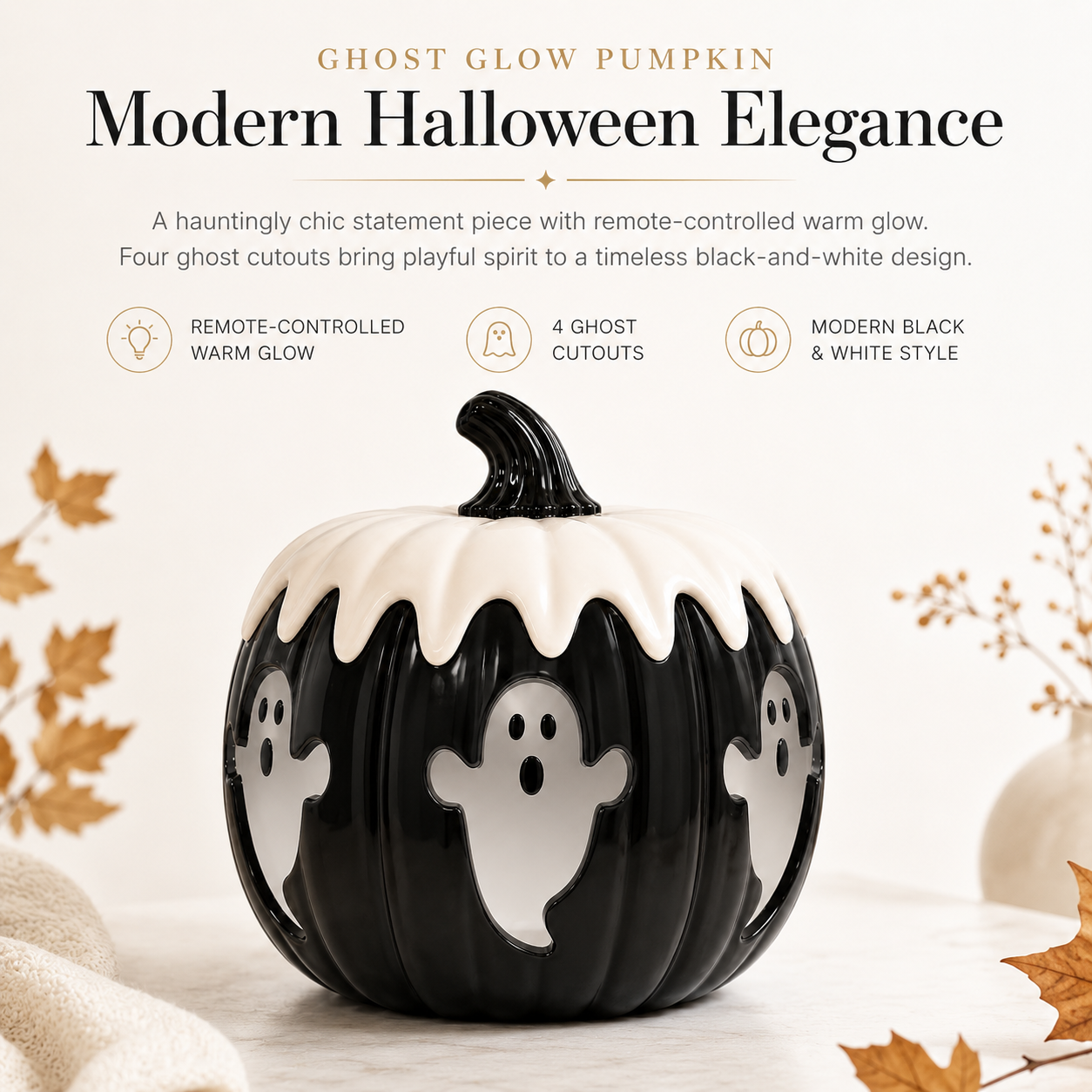 Remote-Controlled Lighted Ghost Pumpkin Halloween Decor