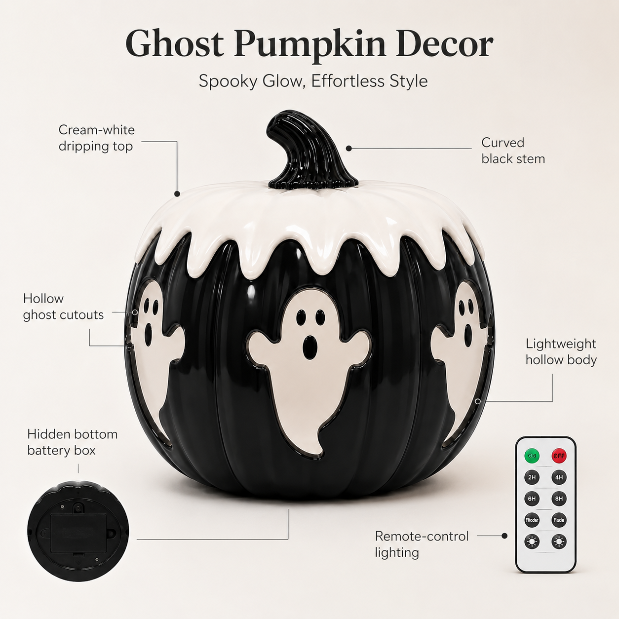 Remote-Controlled Lighted Ghost Pumpkin Halloween Decor