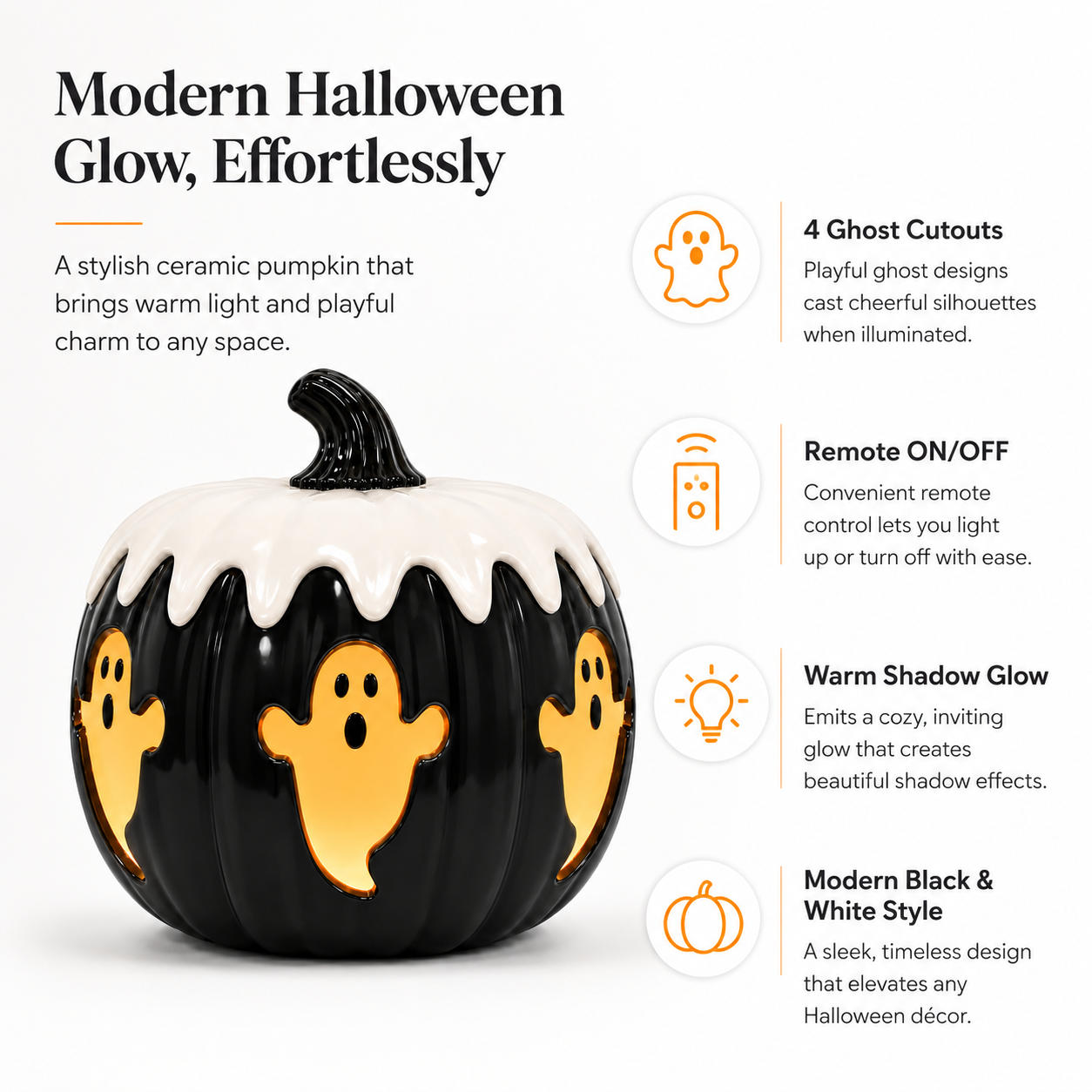 Remote-Controlled Lighted Ghost Pumpkin Halloween Decor