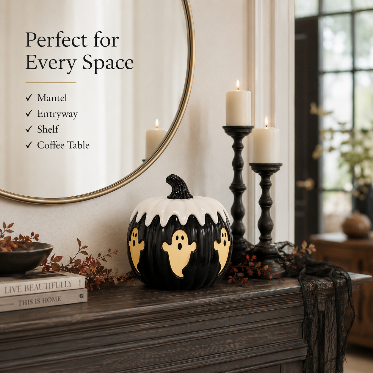 Remote-Controlled Lighted Ghost Pumpkin Halloween Decor