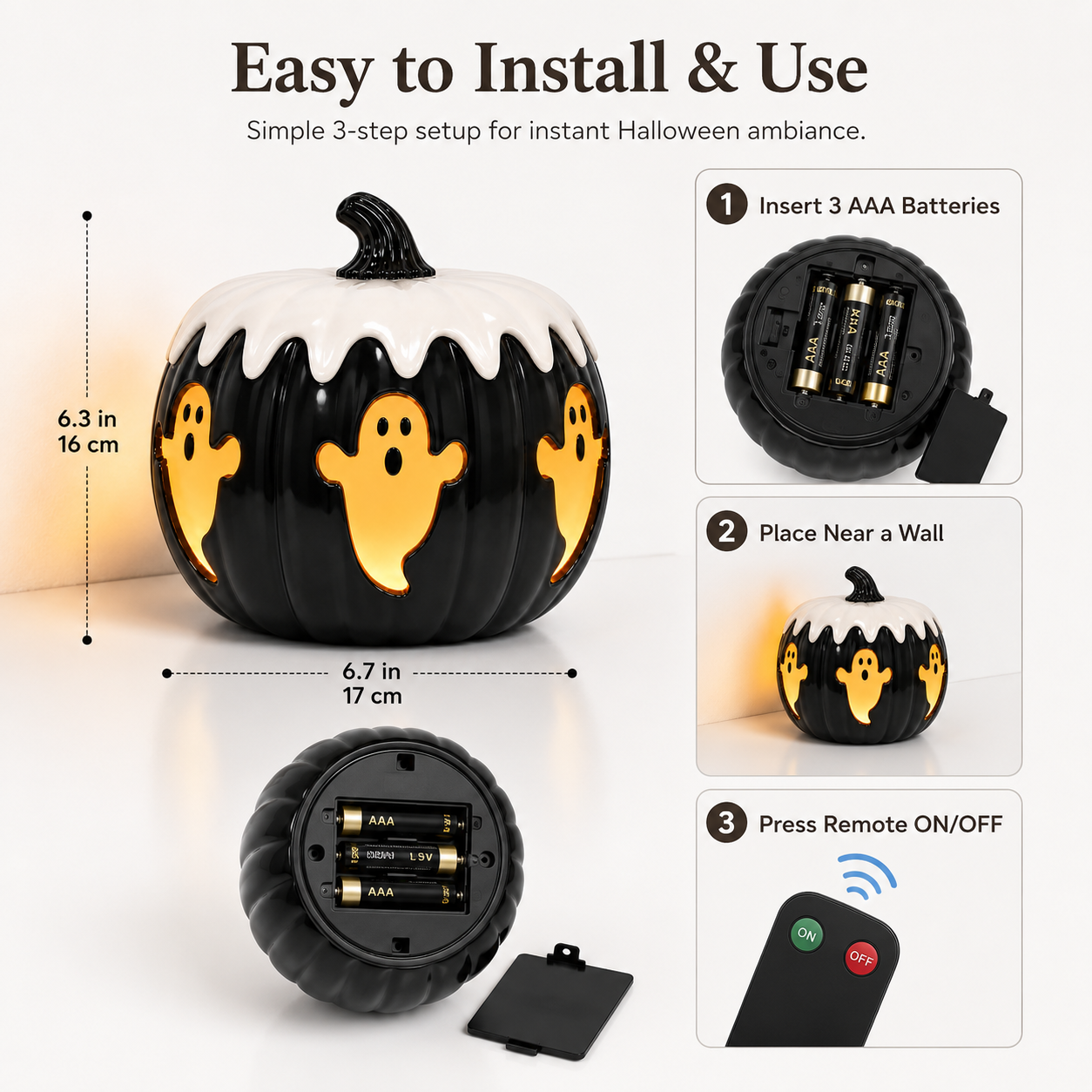 Remote-Controlled Lighted Ghost Pumpkin Halloween Decor