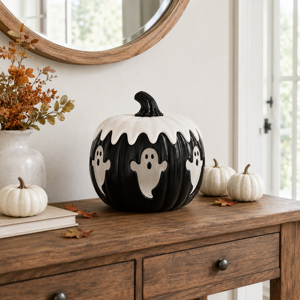 Remote-Controlled Lighted Ghost Pumpkin Halloween Decor