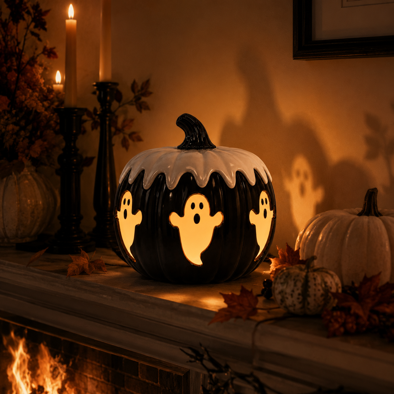 Remote-Controlled Lighted Ghost Pumpkin Halloween Decor