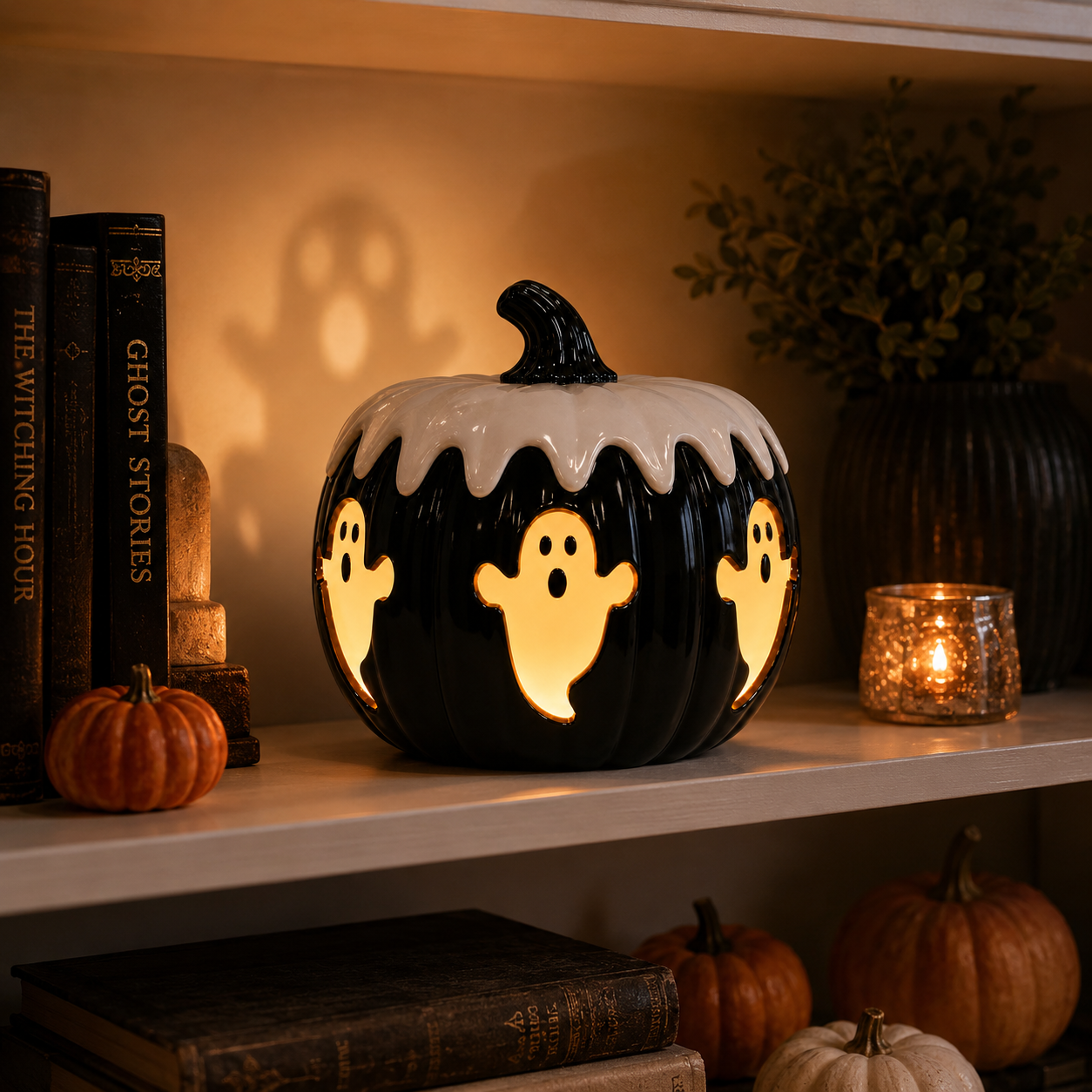Remote-Controlled Lighted Ghost Pumpkin Halloween Decor