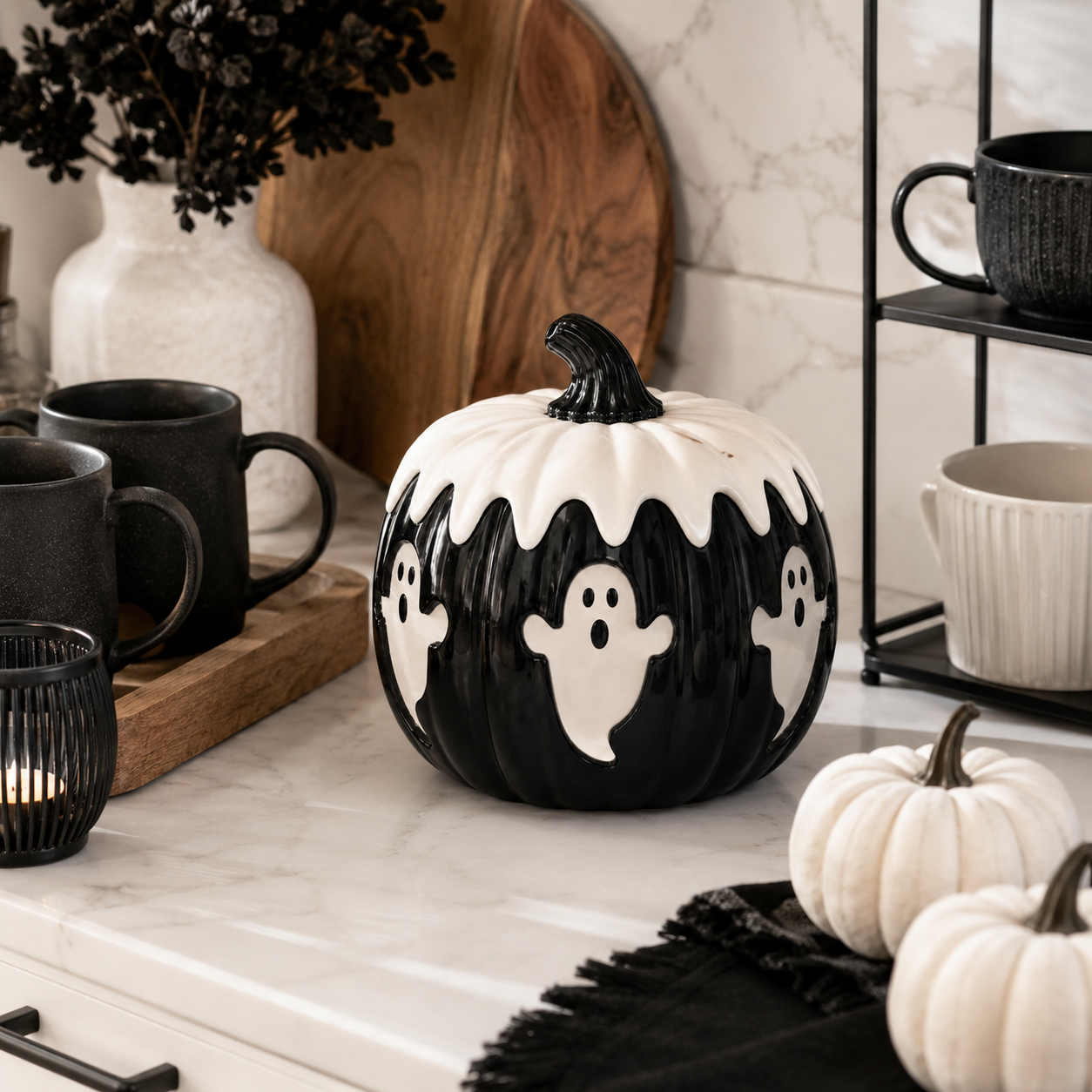 Remote-Controlled Lighted Ghost Pumpkin Halloween Decor