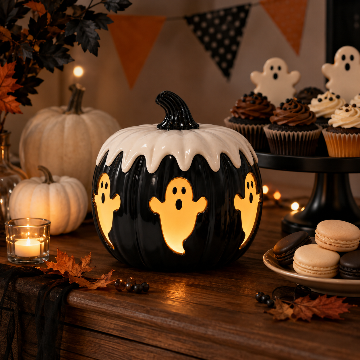 Remote-Controlled Lighted Ghost Pumpkin Halloween Decor