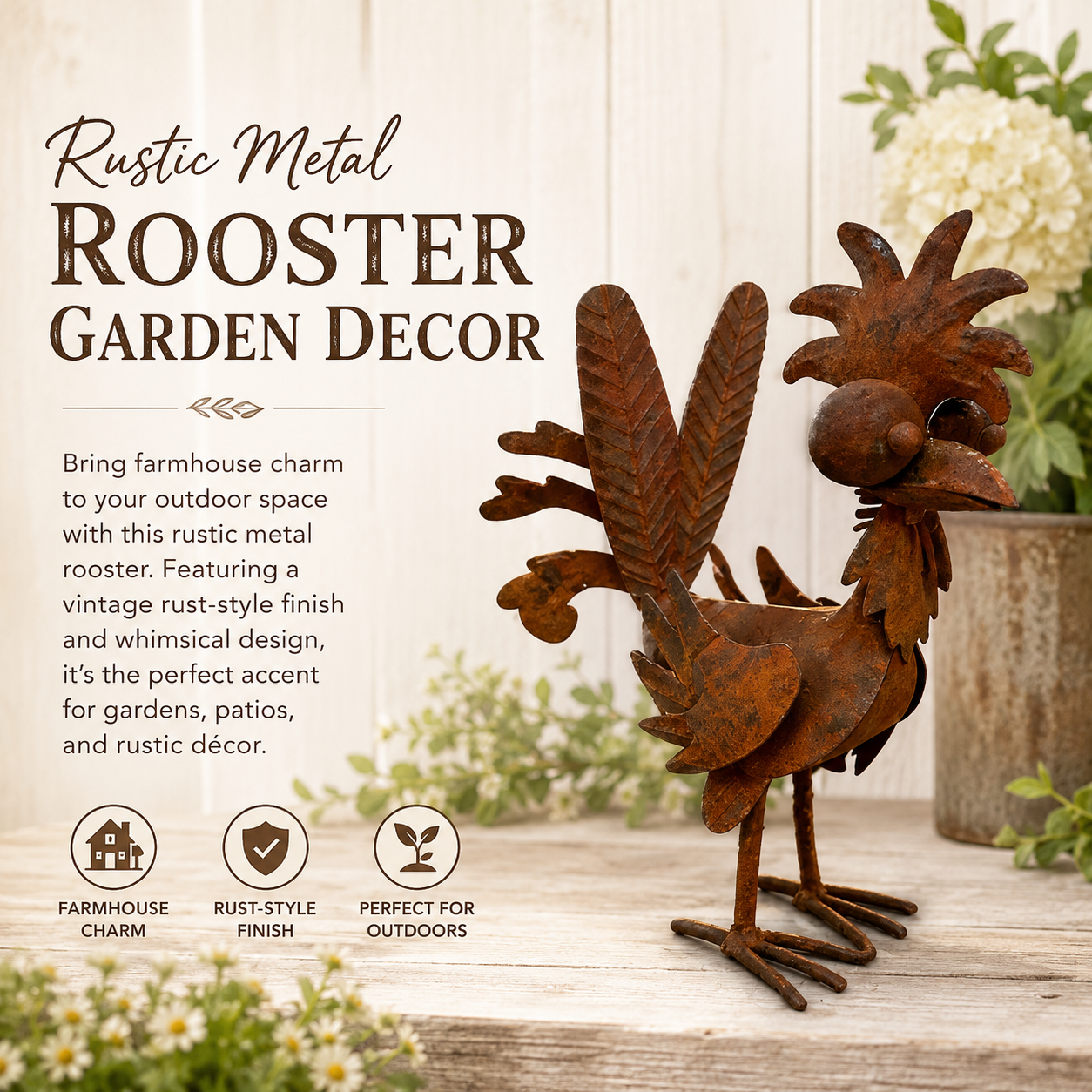Rustic Metal Rooster Garden Decor