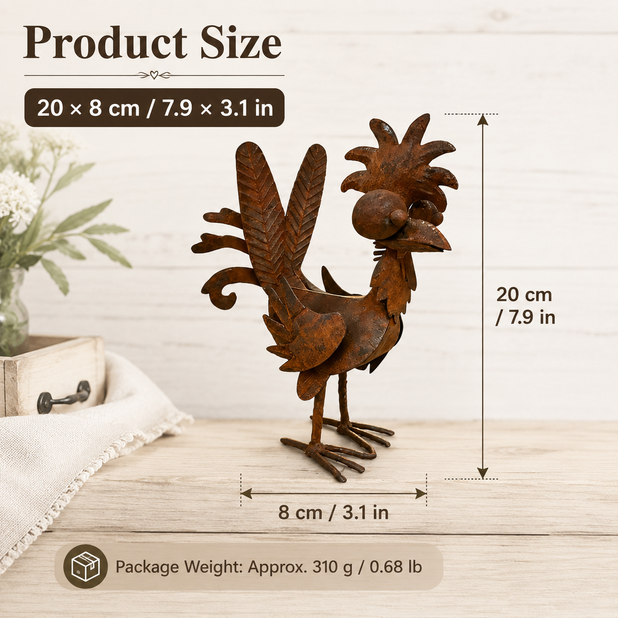 Rustic Metal Rooster Garden Decor