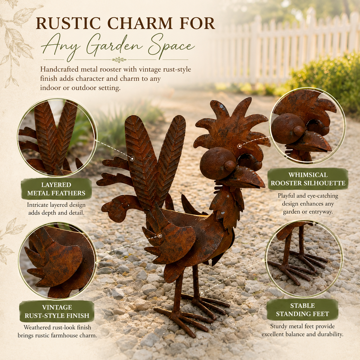 Rustic Metal Rooster Garden Decor