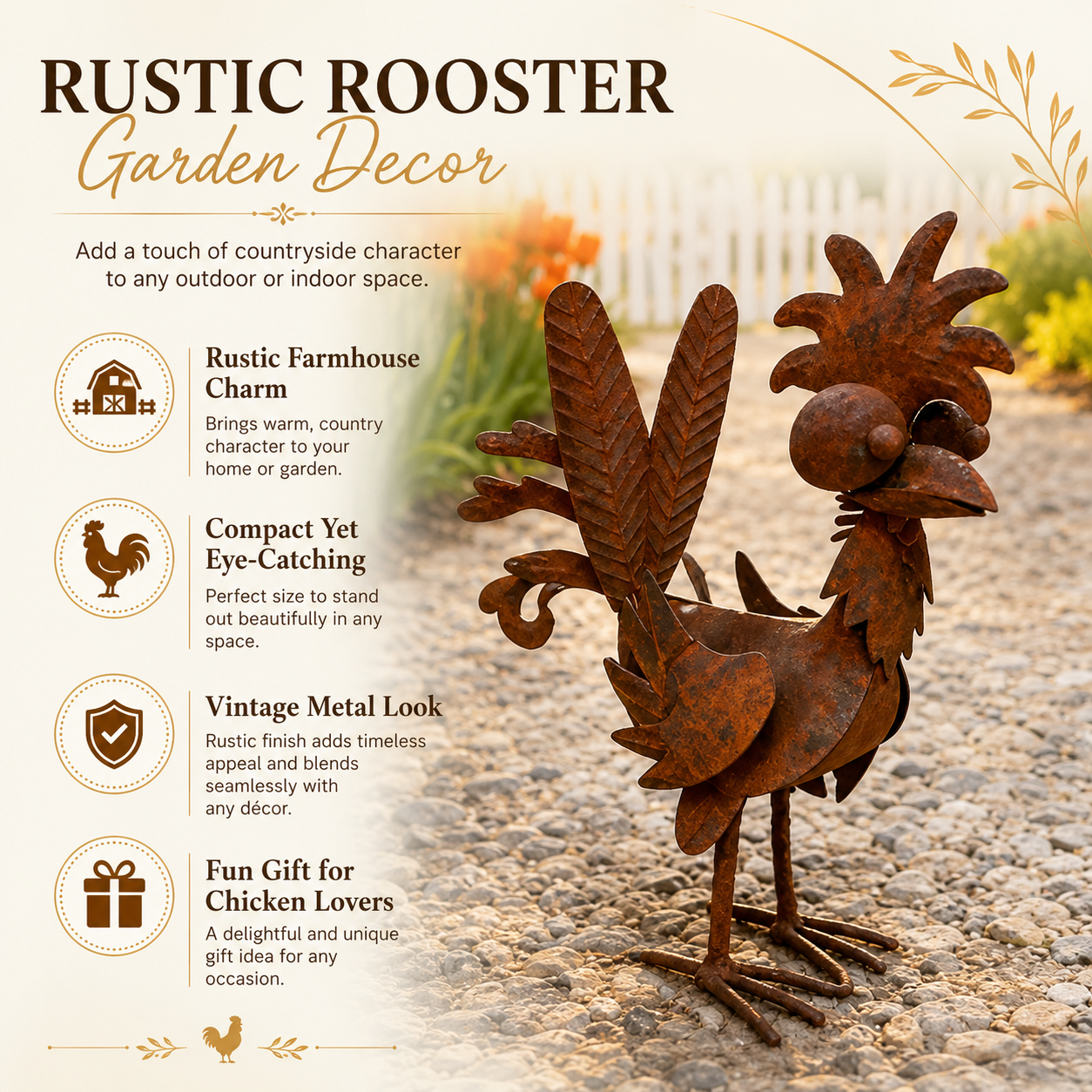 Rustic Metal Rooster Garden Decor