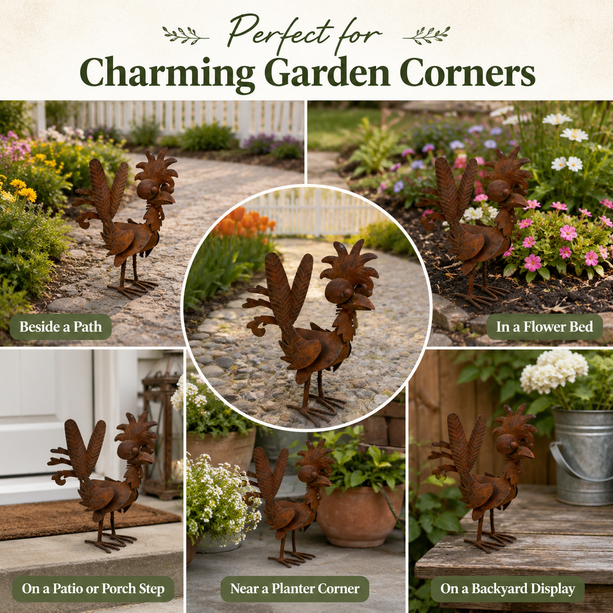 Rustic Metal Rooster Garden Decor