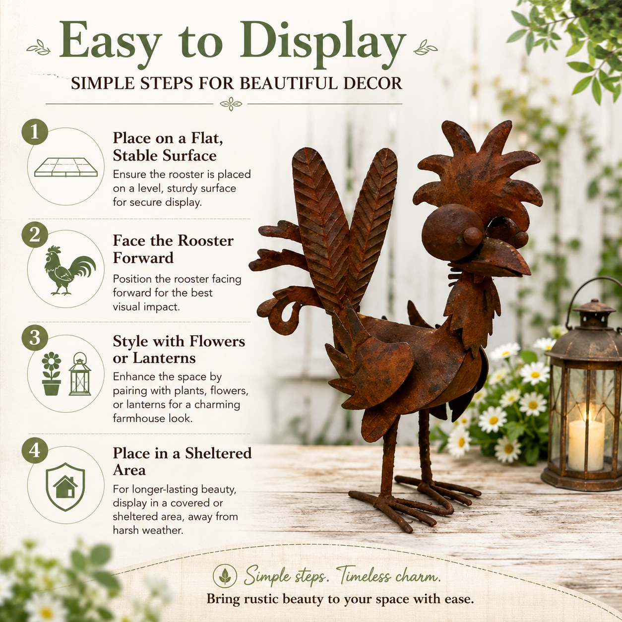 Rustic Metal Rooster Garden Decor