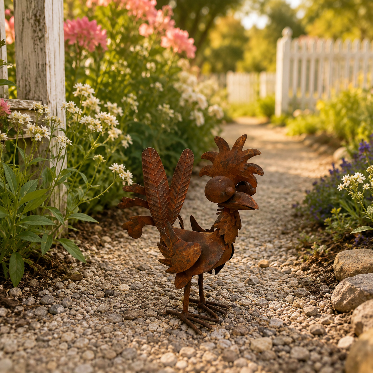 Rustic Metal Rooster Garden Decor
