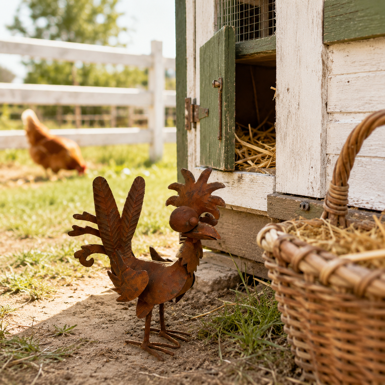 Rustic Metal Rooster Garden Decor