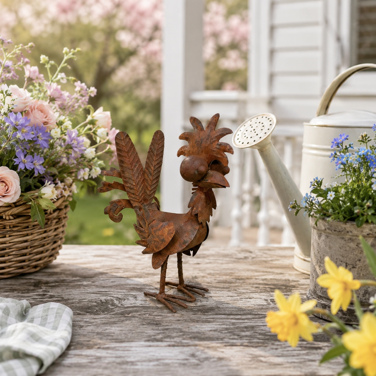 Rustic Metal Rooster Garden Decor