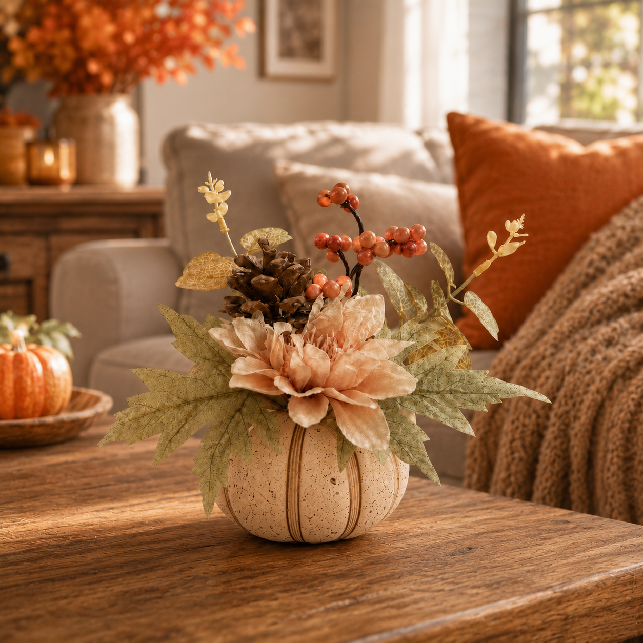 Lighted Fall Pumpkin Floral Decor