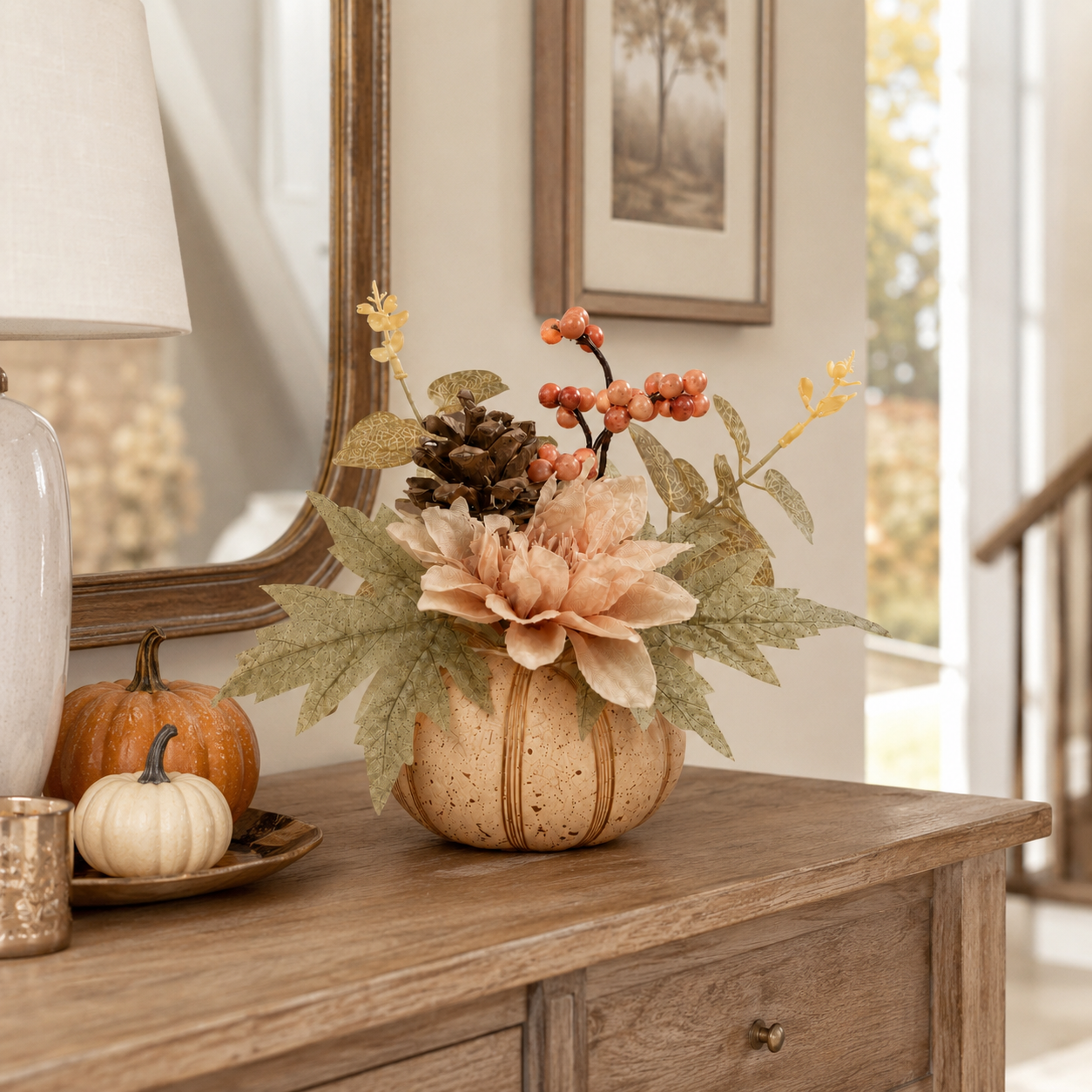Lighted Fall Pumpkin Floral Decor