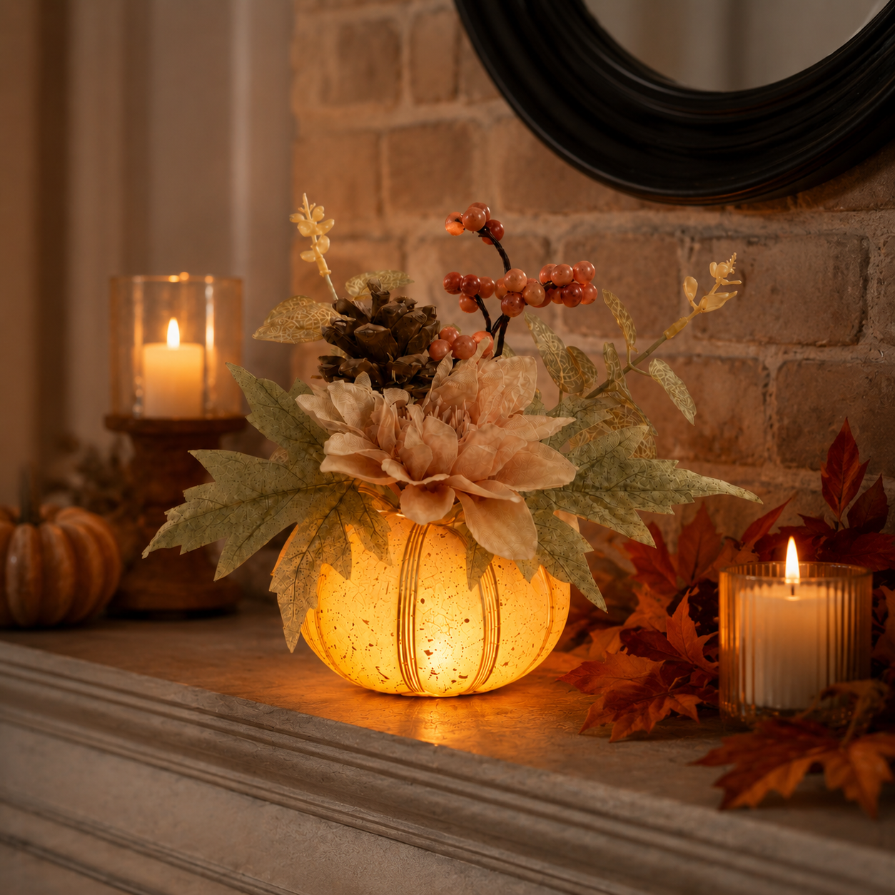 Lighted Fall Pumpkin Floral Decor