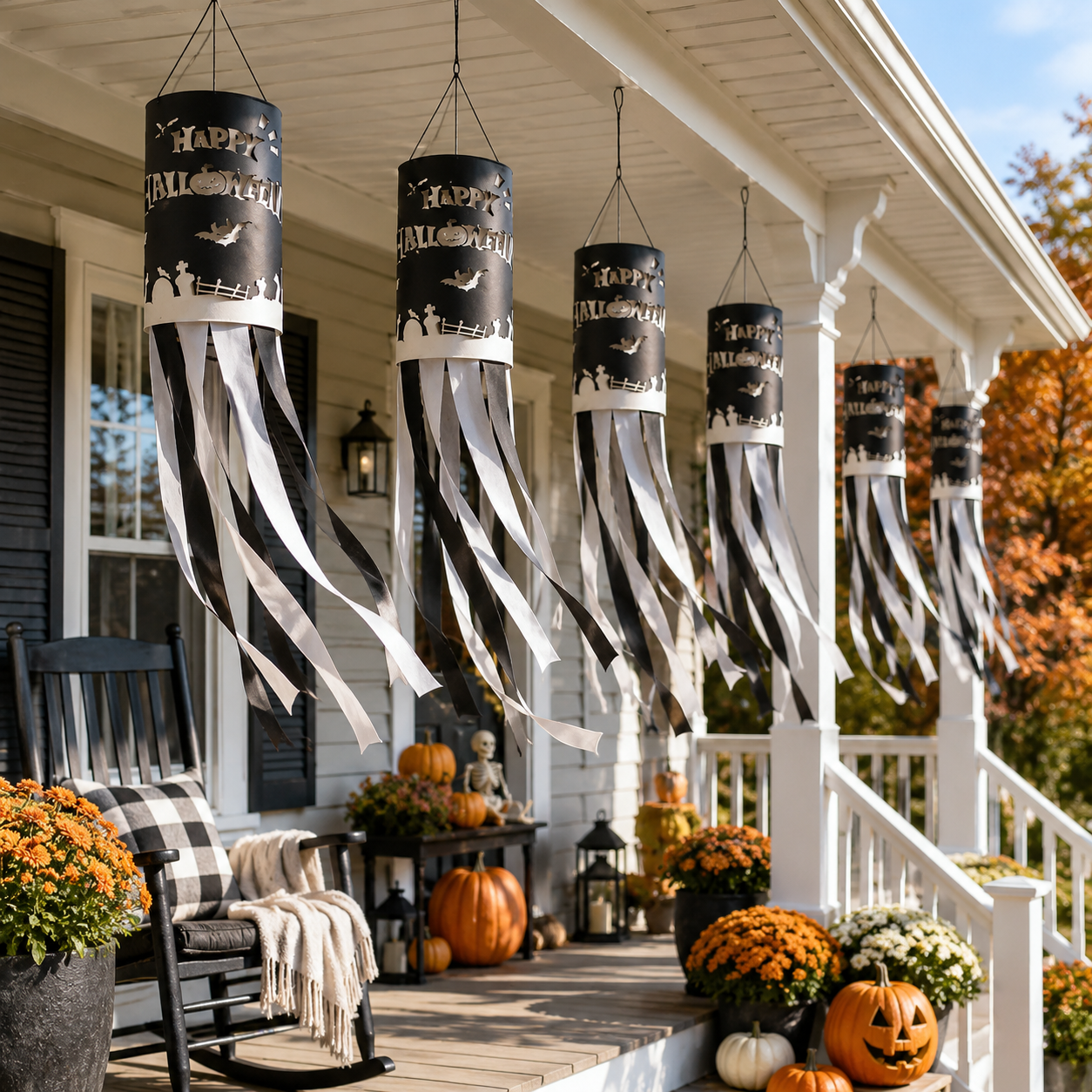 Halloween Hanging Windsock with Warm String Lights