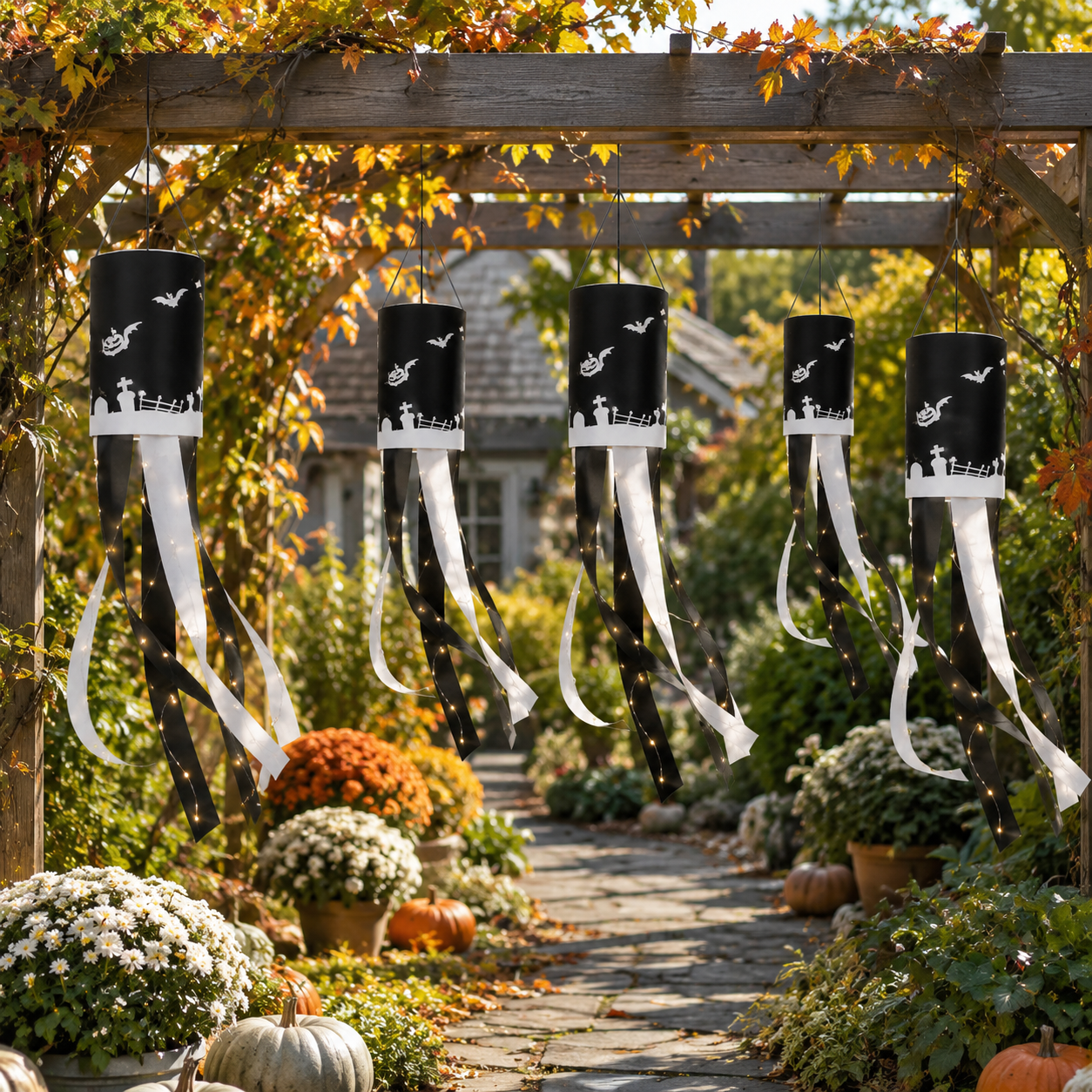 Halloween Hanging Windsock with Warm String Lights