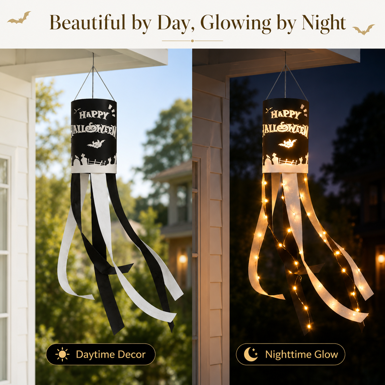 Halloween Hanging Windsock with Warm String Lights