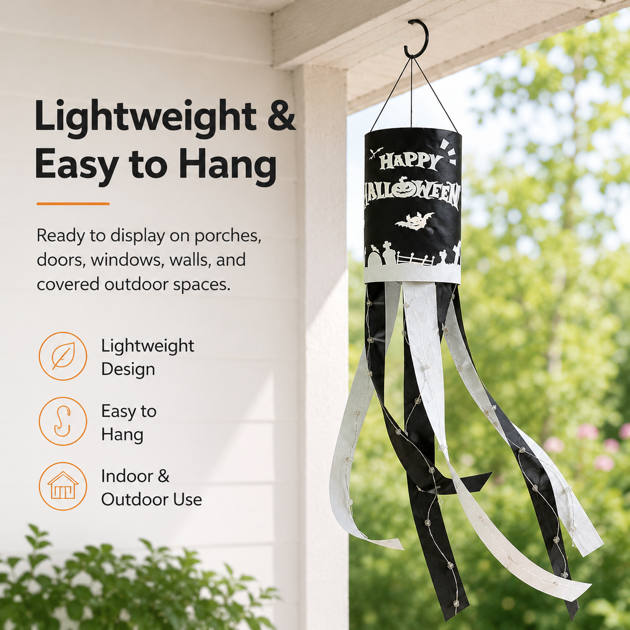 Halloween Hanging Windsock with Warm String Lights
