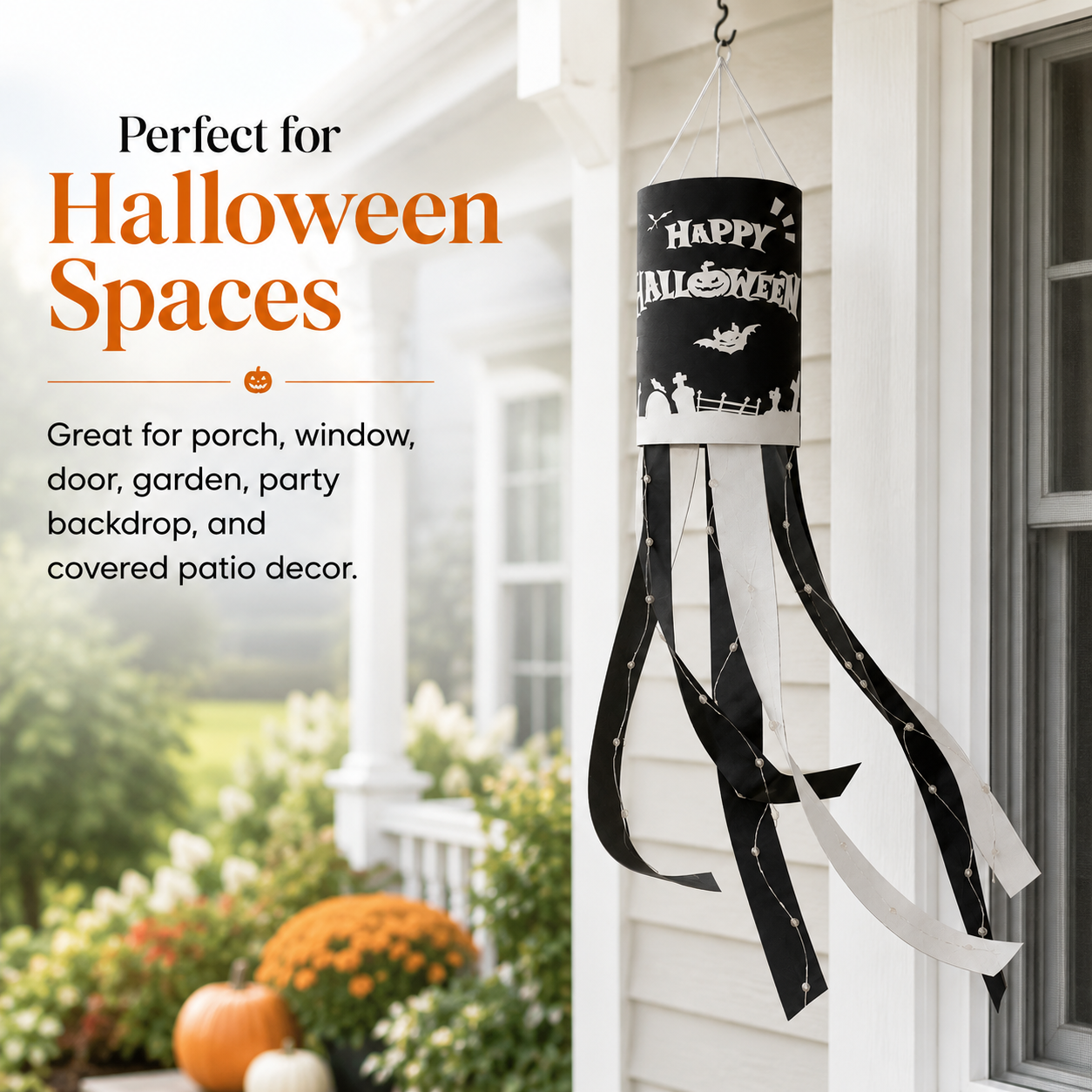 Halloween Hanging Windsock with Warm String Lights