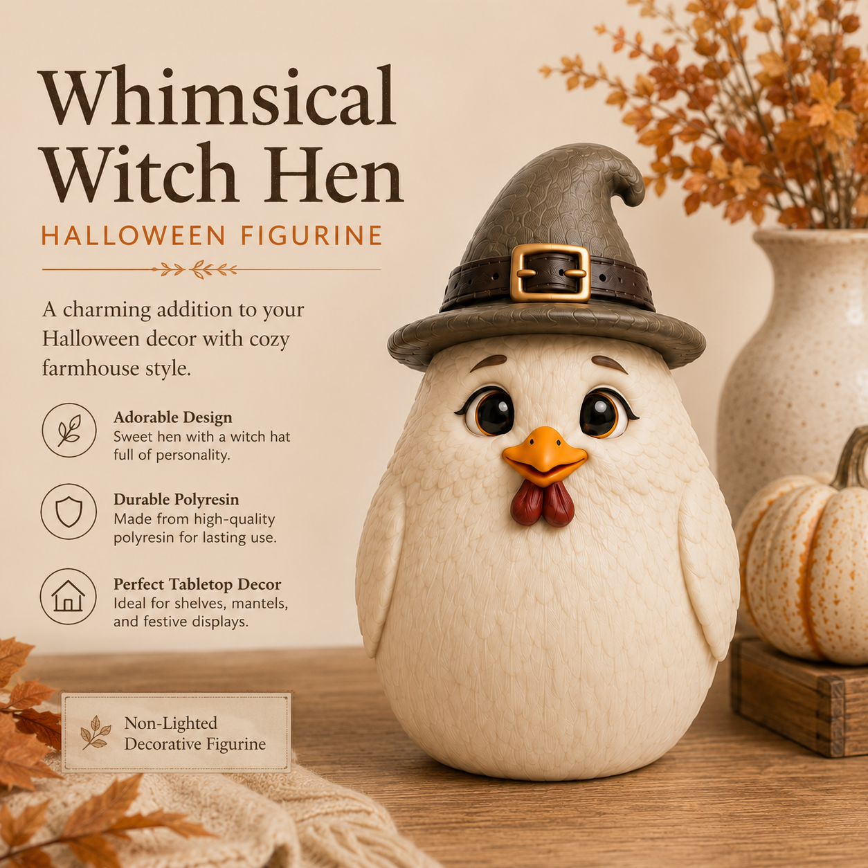 Whimsical Witch Hen Halloween Figurine