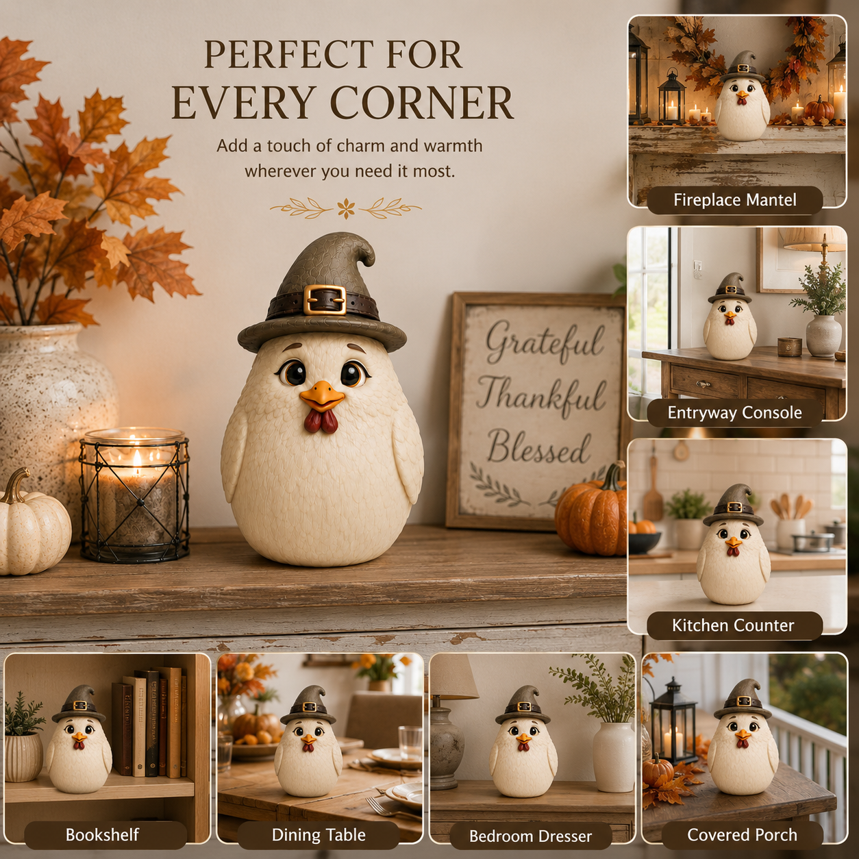 Whimsical Witch Hen Halloween Figurine