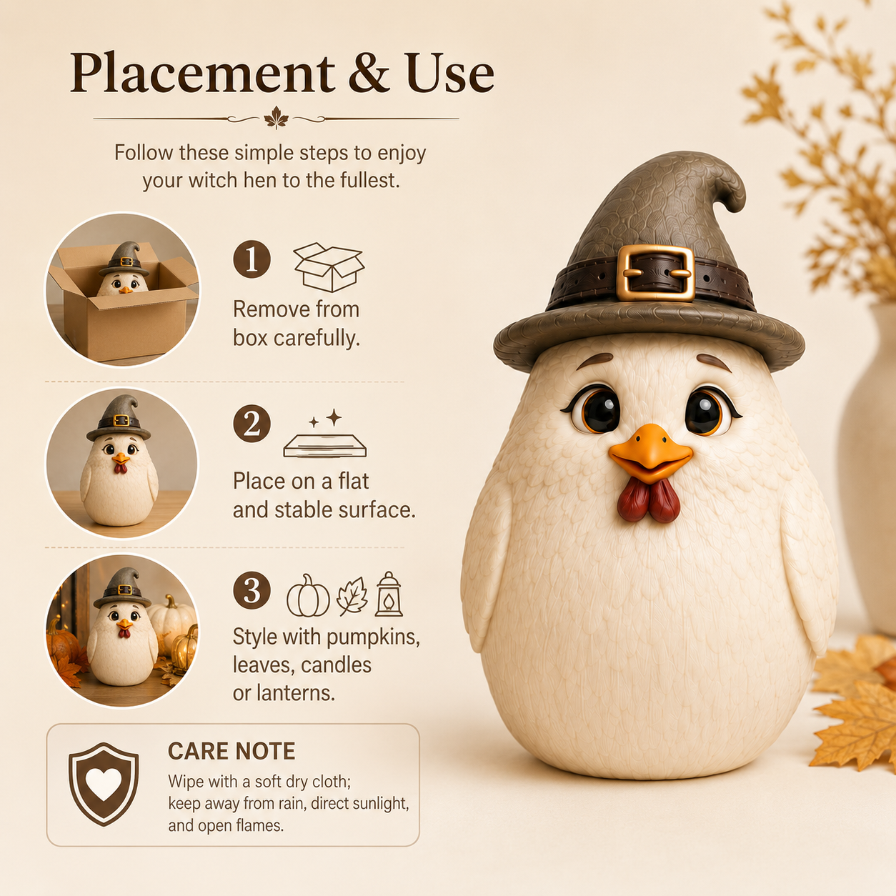 Whimsical Witch Hen Halloween Figurine