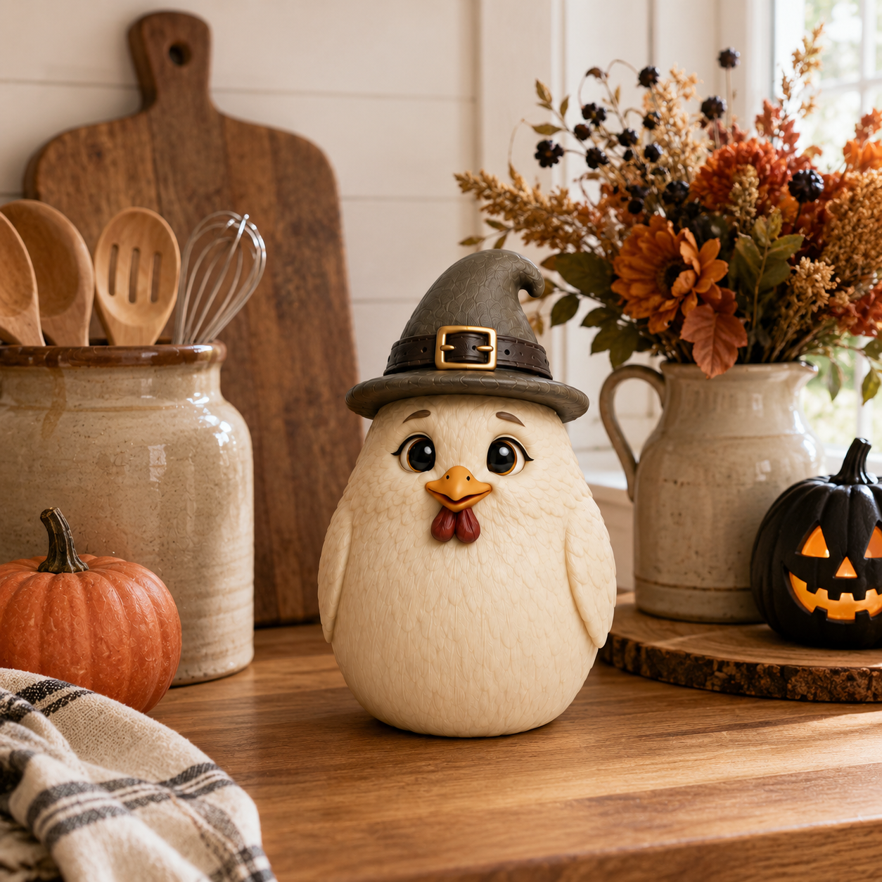 Whimsical Witch Hen Halloween Figurine