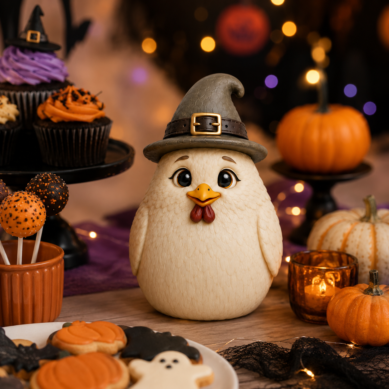 Whimsical Witch Hen Halloween Figurine
