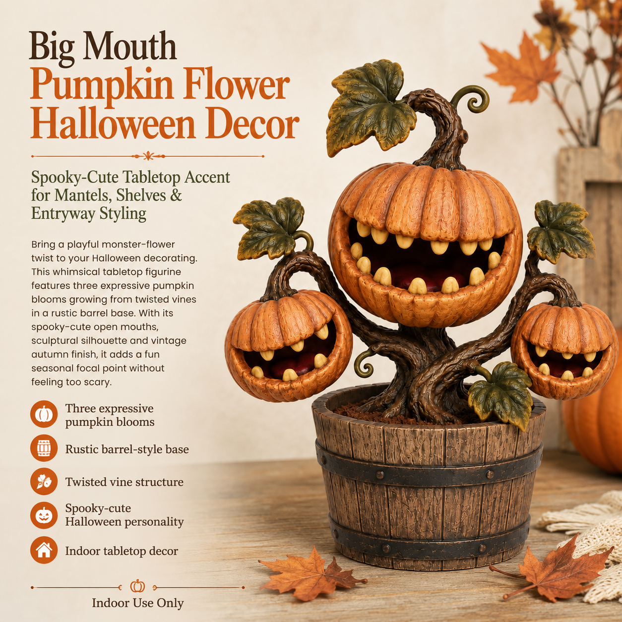 Big Mouth Pumpkin Flower Halloween Decor