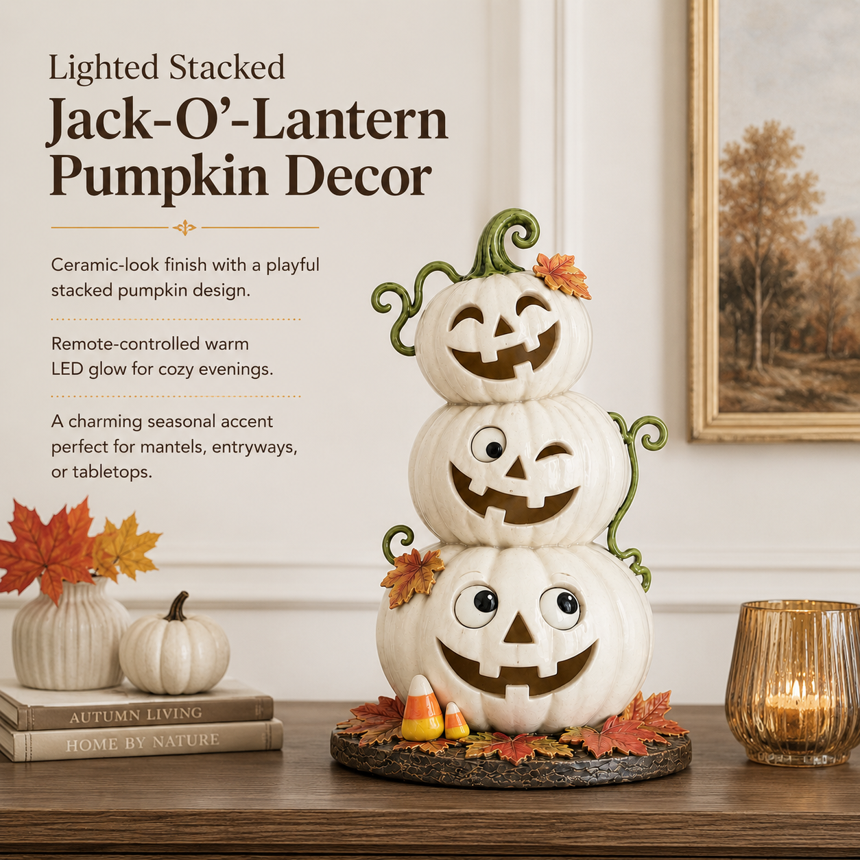 Lighted Stacked Jack-O’-Lantern Pumpkin Decor