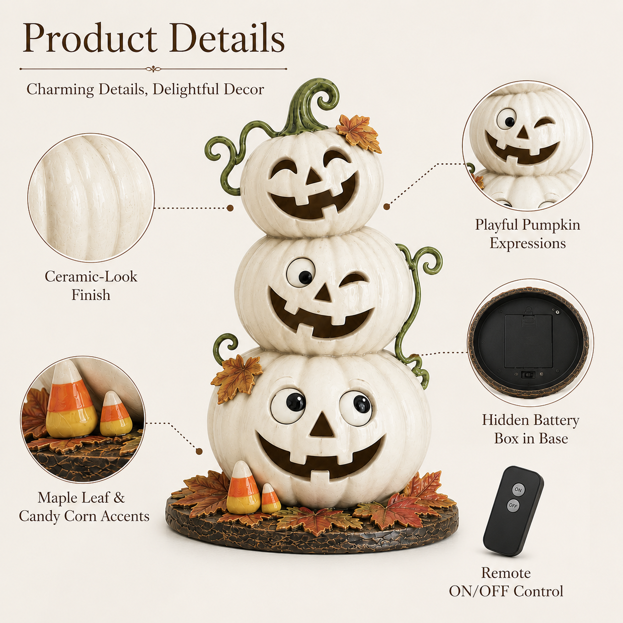 Lighted Stacked Jack-O’-Lantern Pumpkin Decor