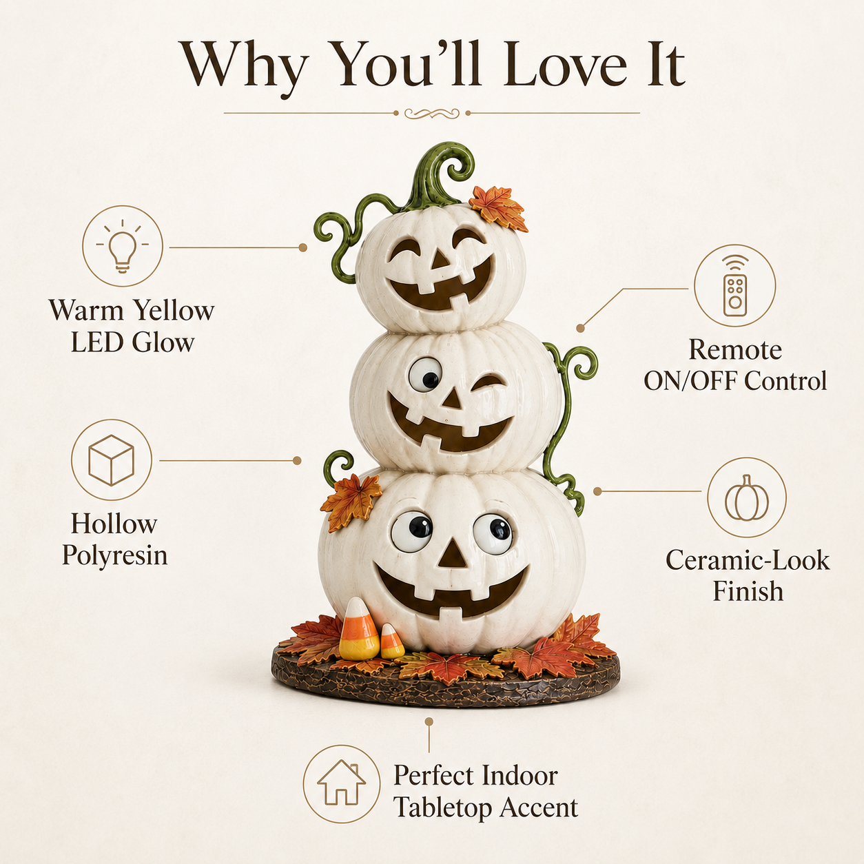 Lighted Stacked Jack-O’-Lantern Pumpkin Decor