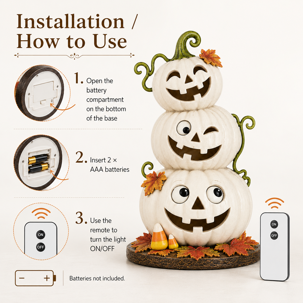Lighted Stacked Jack-O’-Lantern Pumpkin Decor
