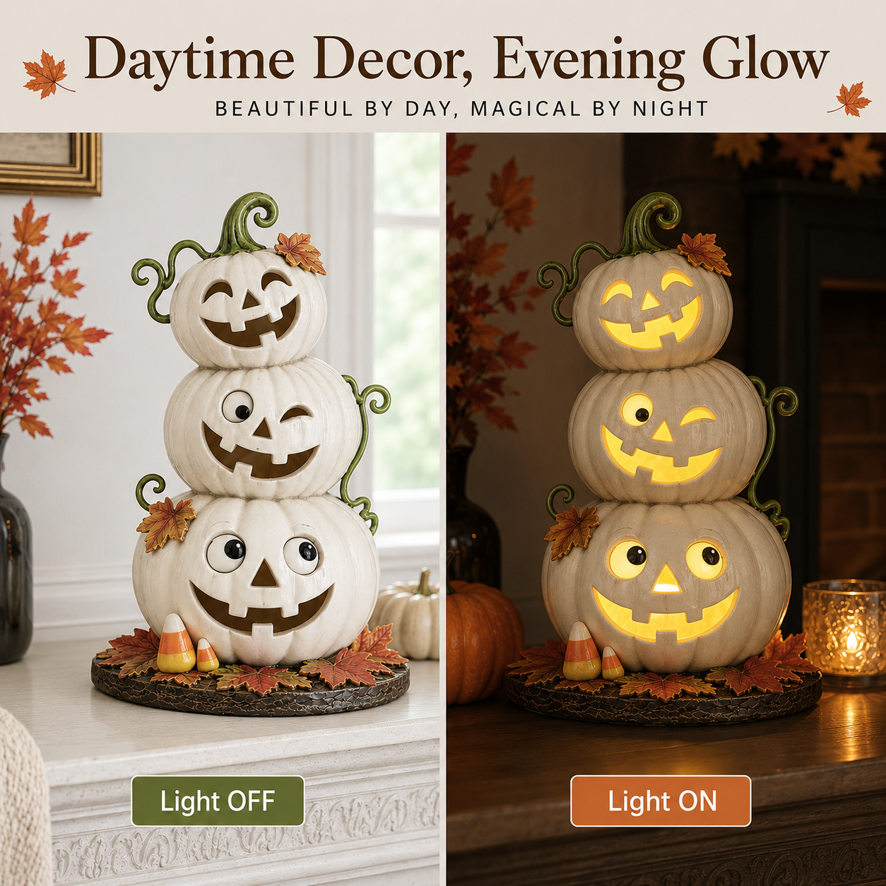 Lighted Stacked Jack-O’-Lantern Pumpkin Decor