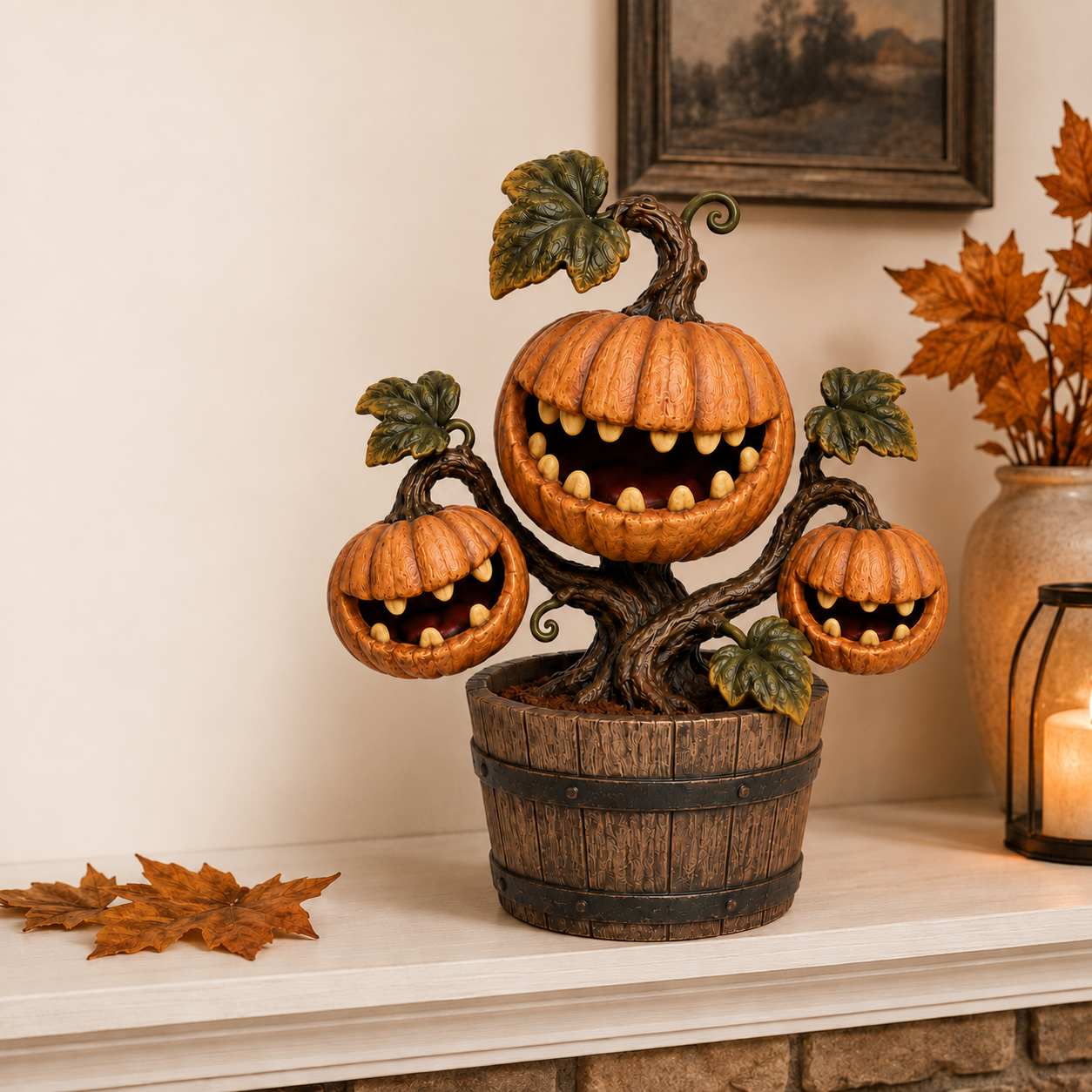 Big Mouth Pumpkin Flower Halloween Decor