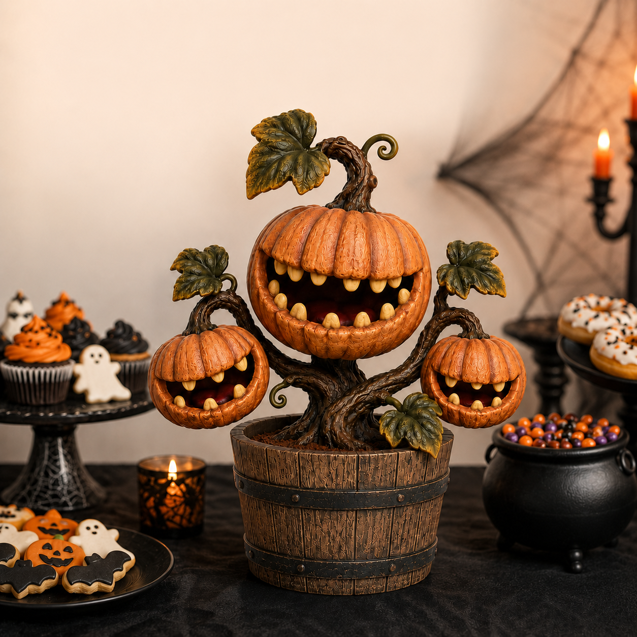 Big Mouth Pumpkin Flower Halloween Decor