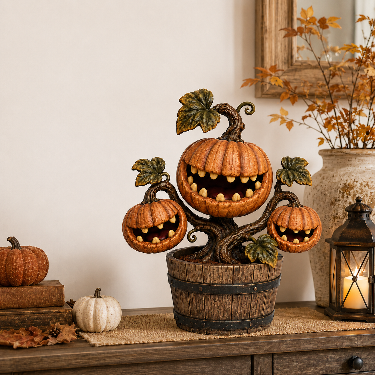 Big Mouth Pumpkin Flower Halloween Decor
